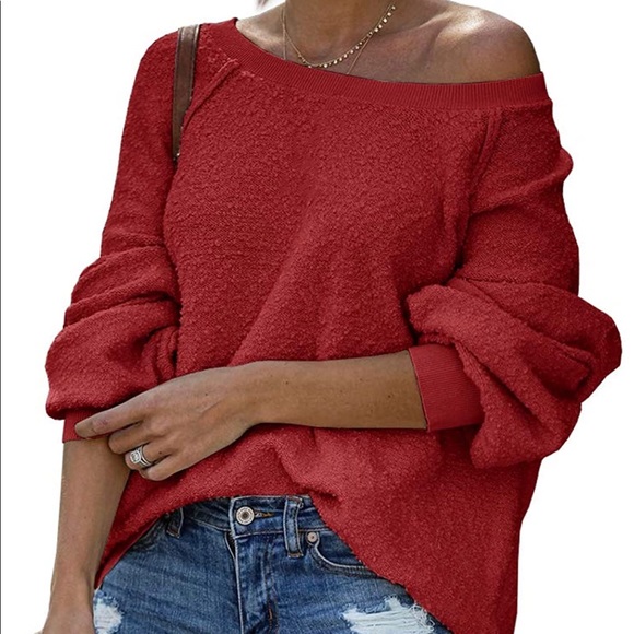 Sweaters - CCO! NIP Medium Red Off Shoulder Fuzzy Sweater